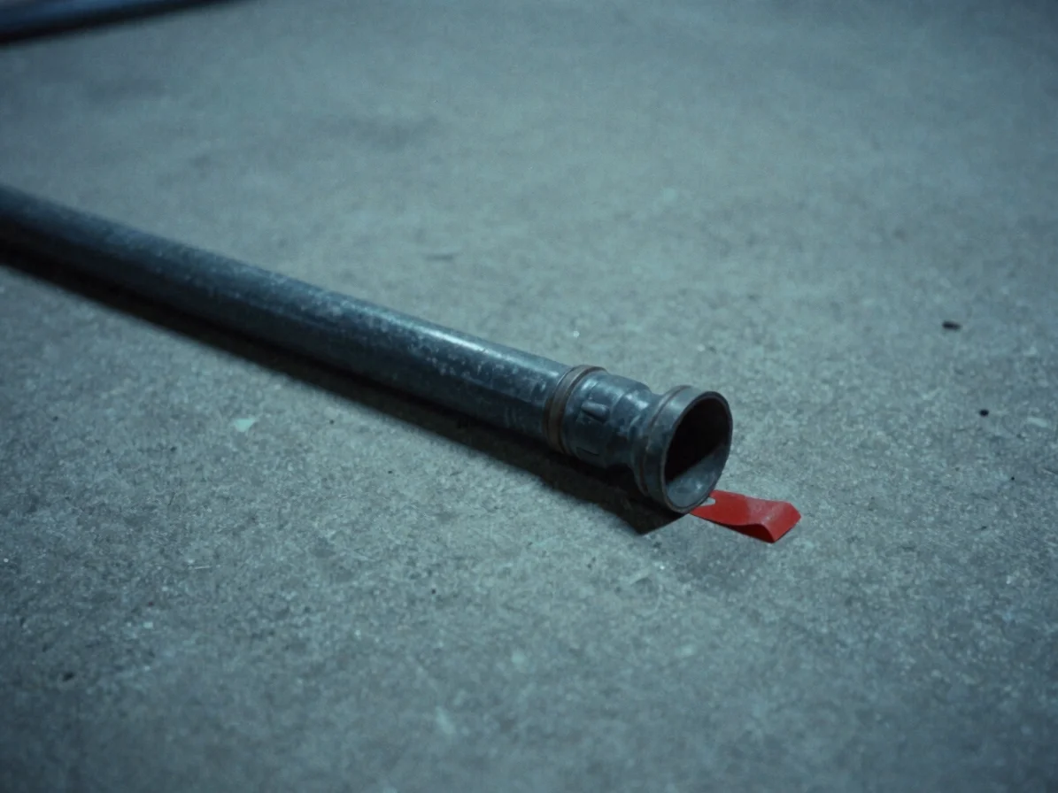 Close documentary crop of a cut utility conduit lying on a concre