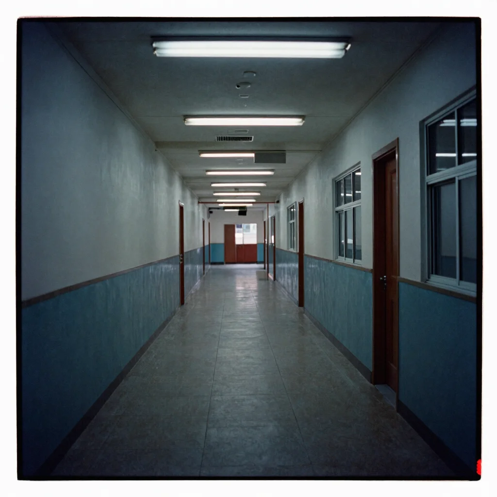 Wide panoramic archival photograph of an empty elementary school